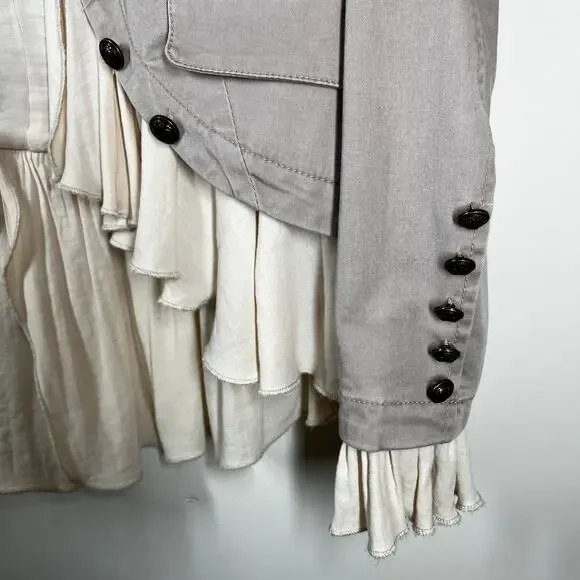 Free People Ruffles Romance Jacket Natural Blazer Womens Sz Medium Cool Buttons - Picture 3 of 16